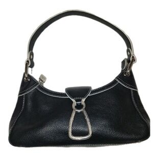 Ann Klein Black Shoulder Bag. Vintage. Silver Tone Hardware. Green Lining EUC